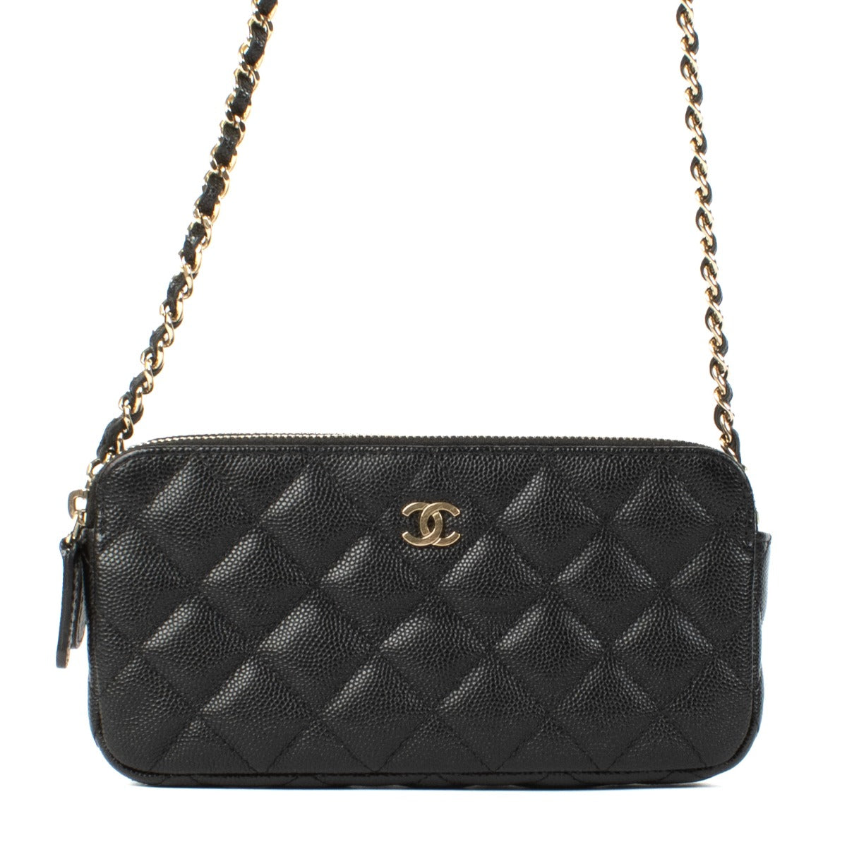 Chanel Black Caviar Leather Clutch With Chain