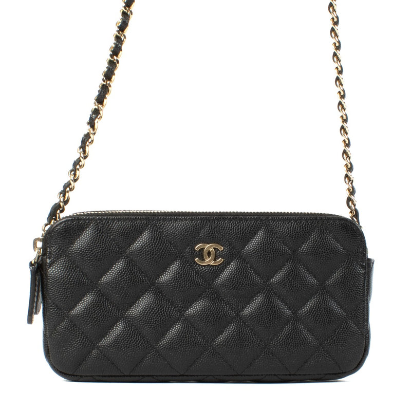 Chanel Black Caviar Leather Clutch With Chain
