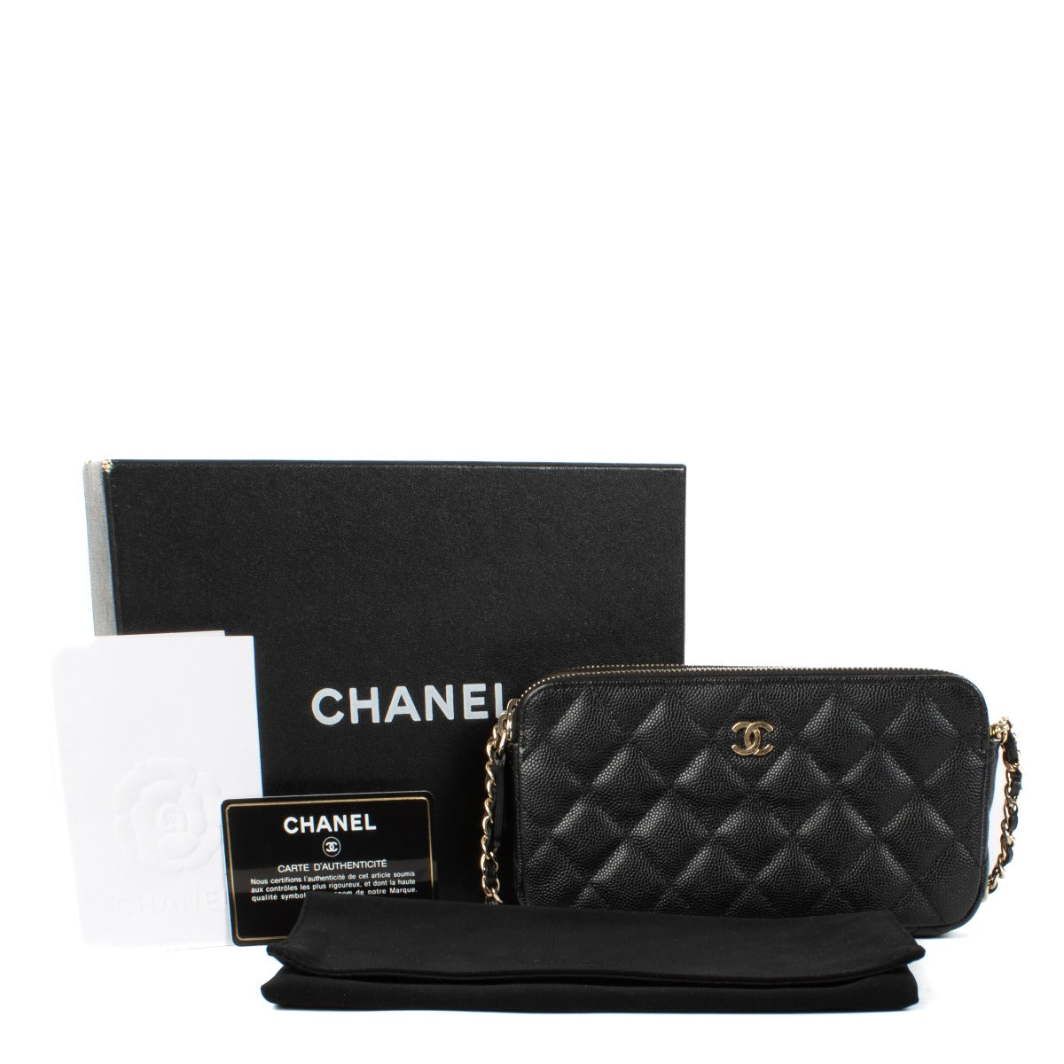 Chanel Black Caviar Leather Clutch With Chain