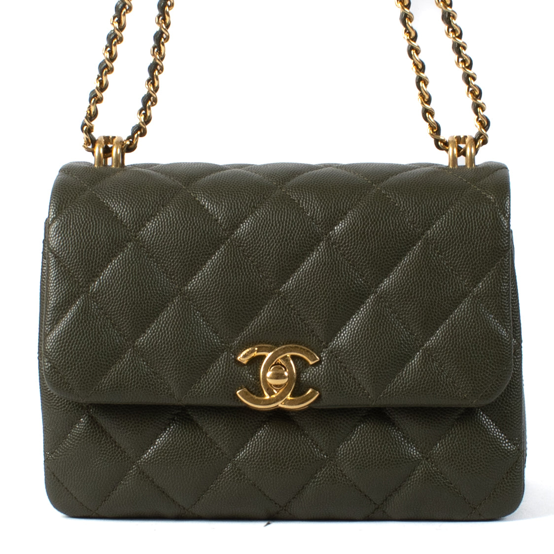 Chanel 22K Khaki Caviar Leather Coco First Flap Bag