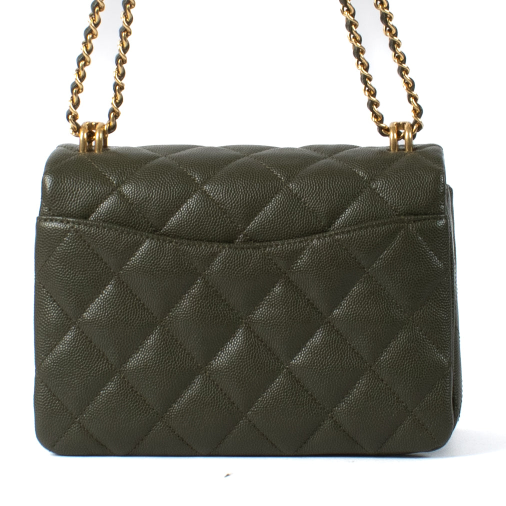 Chanel 22K Khaki Caviar Leather Coco First Flap Bag