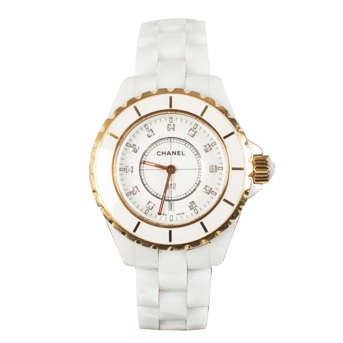 Shop 100% authentic Chanel White Watch J12 diamand + 18Kt gold - 33mm at Labellov.com.