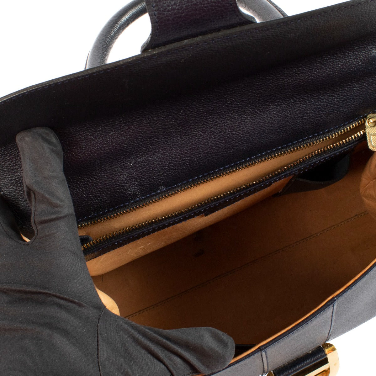 Delvaux Blue Grained Leather Brillant MM Bag