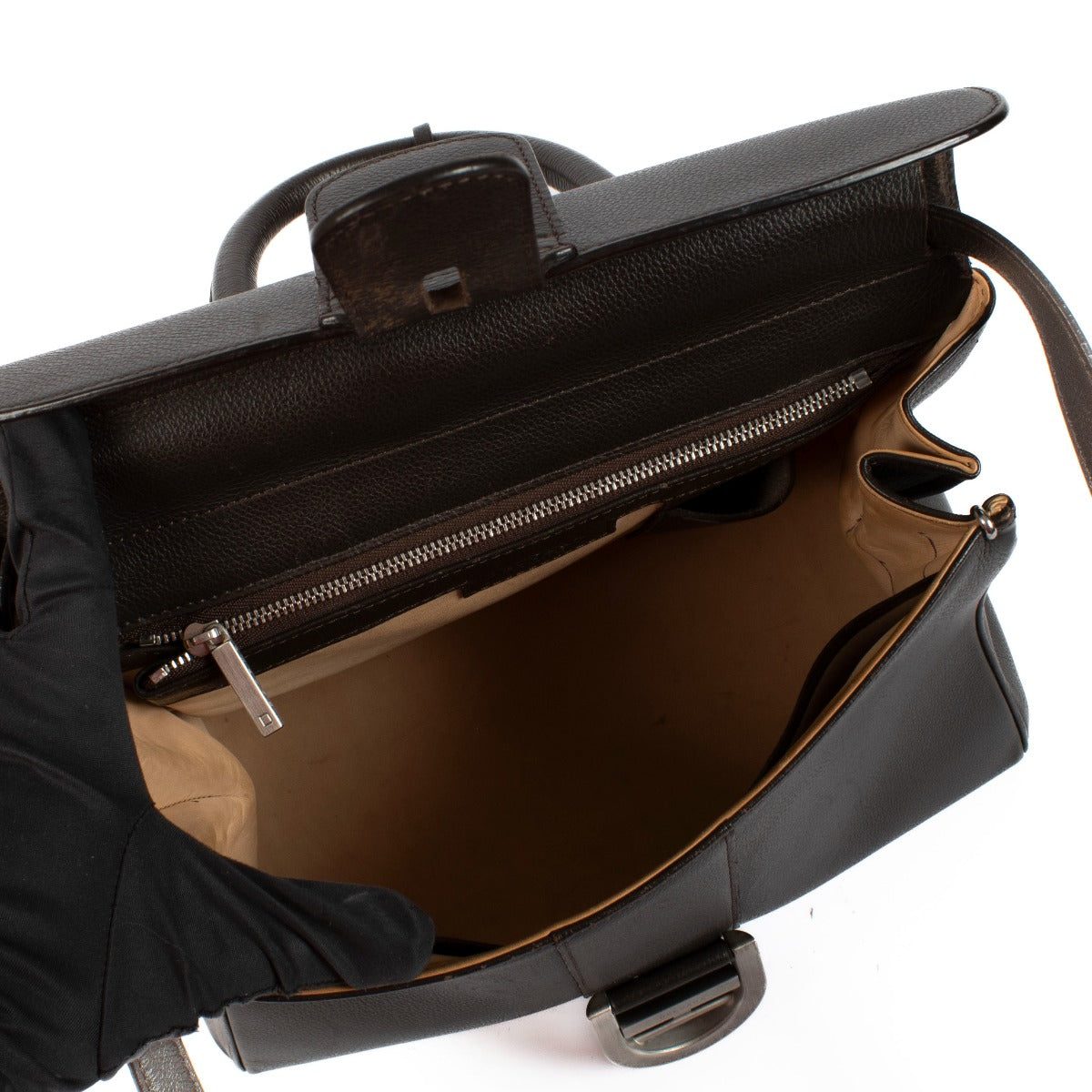 Delvaux Brown Grained Leather Brillant MM Bag