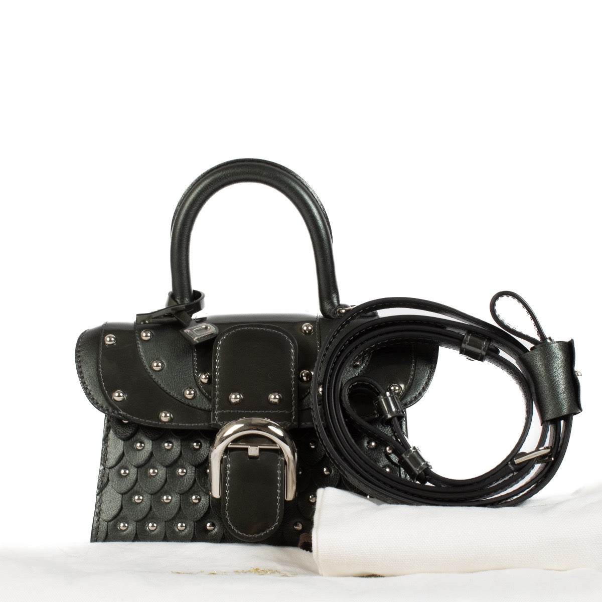 Shop safe online at Labellov in Antwerp, Brussels and Knokke this 100% authentic second hand Delvaux Couture Exclusive Collection Brillant Iron Shield Bag