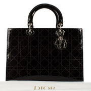 Dior Black Patent Leather Cannage Large Lady Dior Bag