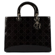 Dior Black Patent Leather Cannage Large Lady Dior Bag