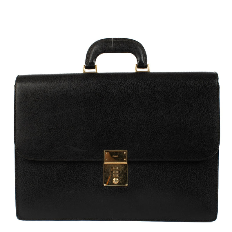 Gucci Black Leather Vintage Briefcase