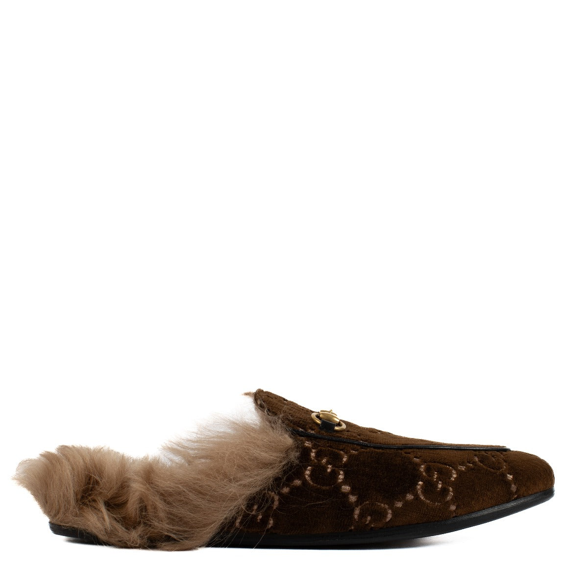 Shop safe online at Labellov in Antwerp, Brussels and Knokke this 100% authentic second hand Gucci Brown Velvet Princetown GG Mule Flats - Size 42