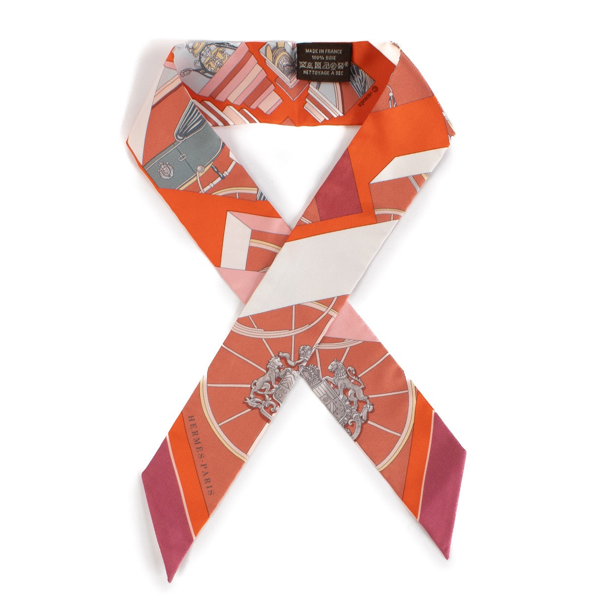 Shop safe online at Labellov in Antwerp, Brussels and Knokke this 100% authentic second hand Hermès Multicolor Springs Springs Silk Twilly