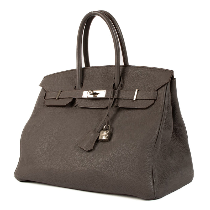 shop 100% authentic second hand Hermès Birkin 35 Etain Togo PHW on Labellov.com