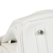 shop 100% authentic second hand Hermès HSS Birkin 35 White Taurillon Clemence Leather & Biscuit Interior PHW on Labellov.com