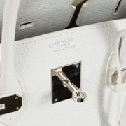 shop 100% authentic second hand Hermès HSS Birkin 35 White Taurillon Clemence Leather & Biscuit Interior PHW on Labellov.com