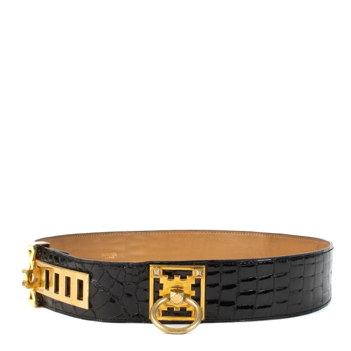 Shop 100% authentic Hermès Black Shiny Crocodile Collier De Chien Ferronnerie Belt - size 75 at Labellov.com.