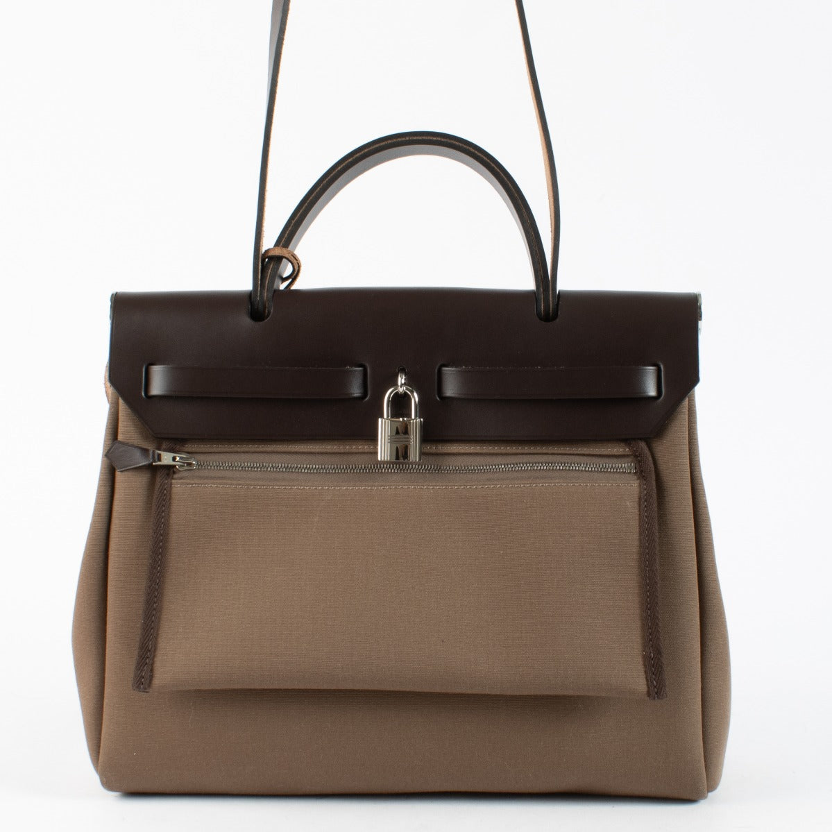 Hermès Herbag Zip 31 Tilt Etoupe/Ebene Toile Officier/Hunter PHW