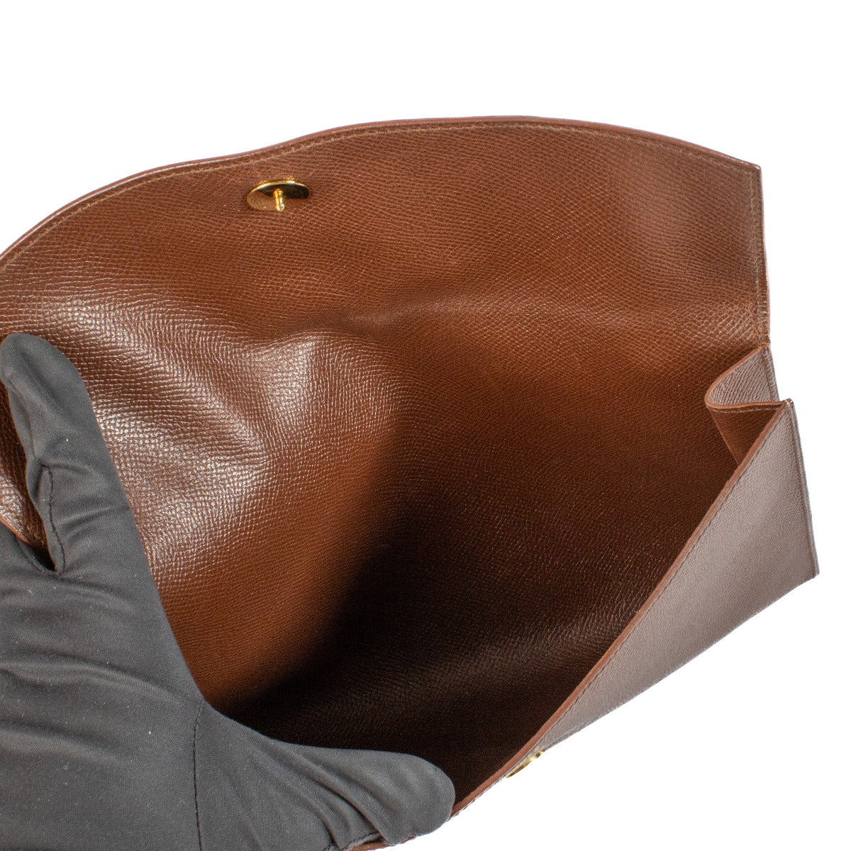 Pochette Hermès Rio noisette en veau grain lisse