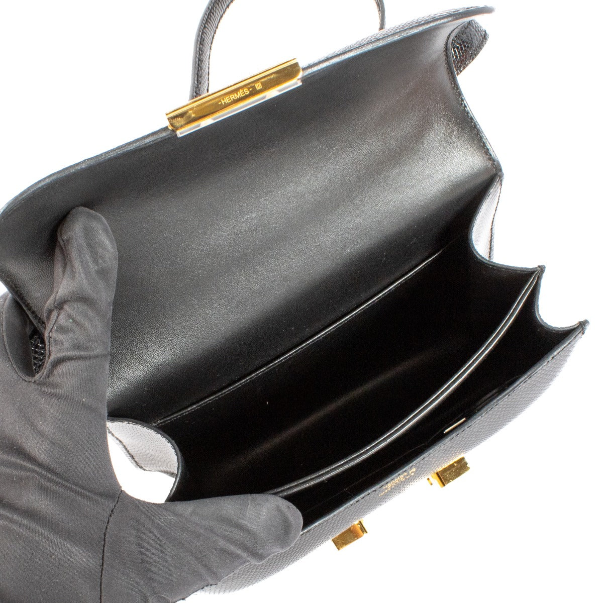 Hermès Constance Mini 18 Lezard Noir Brillant GHW