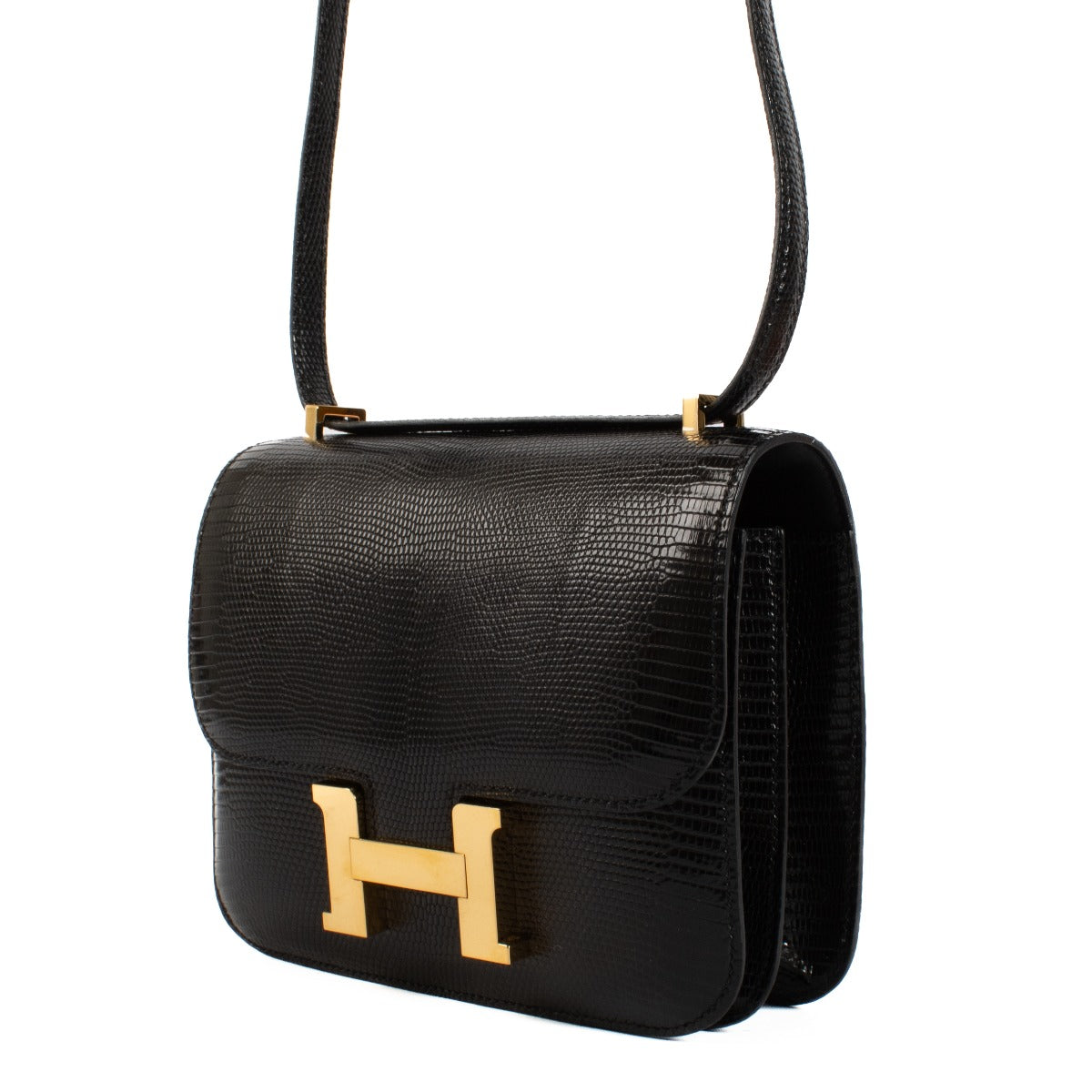 Hermès Constance Mini 18 Lezard Noir Brillant GHW