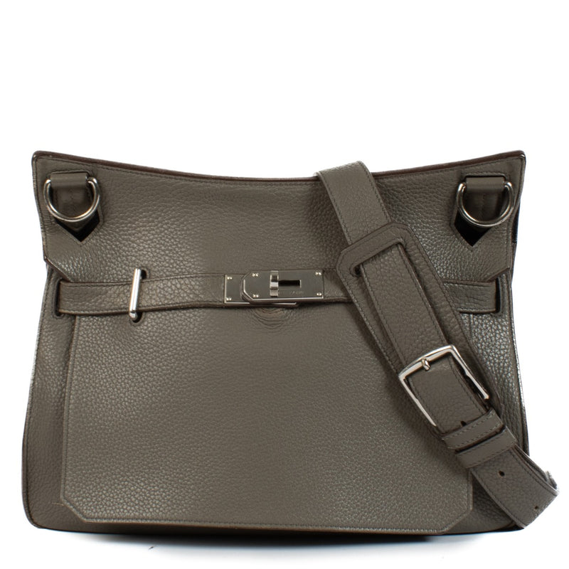 Hermès Jypsière 34 Verso Etoupe/Bleu Indigo Taurillon Clemence