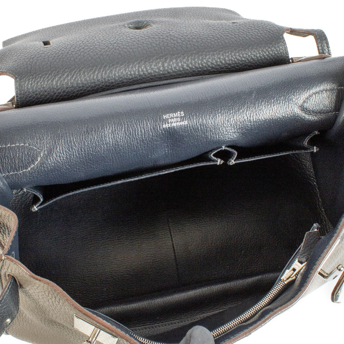 Hermès Jypsière 34 Verso Etoupe/Bleu Indigo Taurillon Clemence PHW