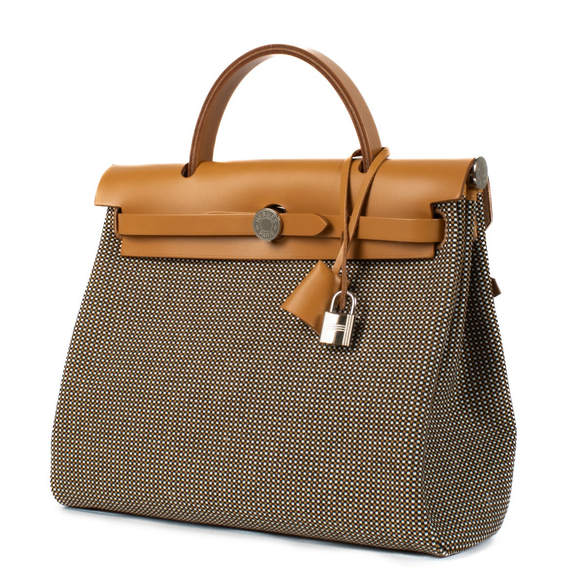 Shop authentic second hand pre-owned designer Hermès Herbag Zip 31 Toile Quadrille Viking canvas/Vache Hunter leather on www.labellov.com