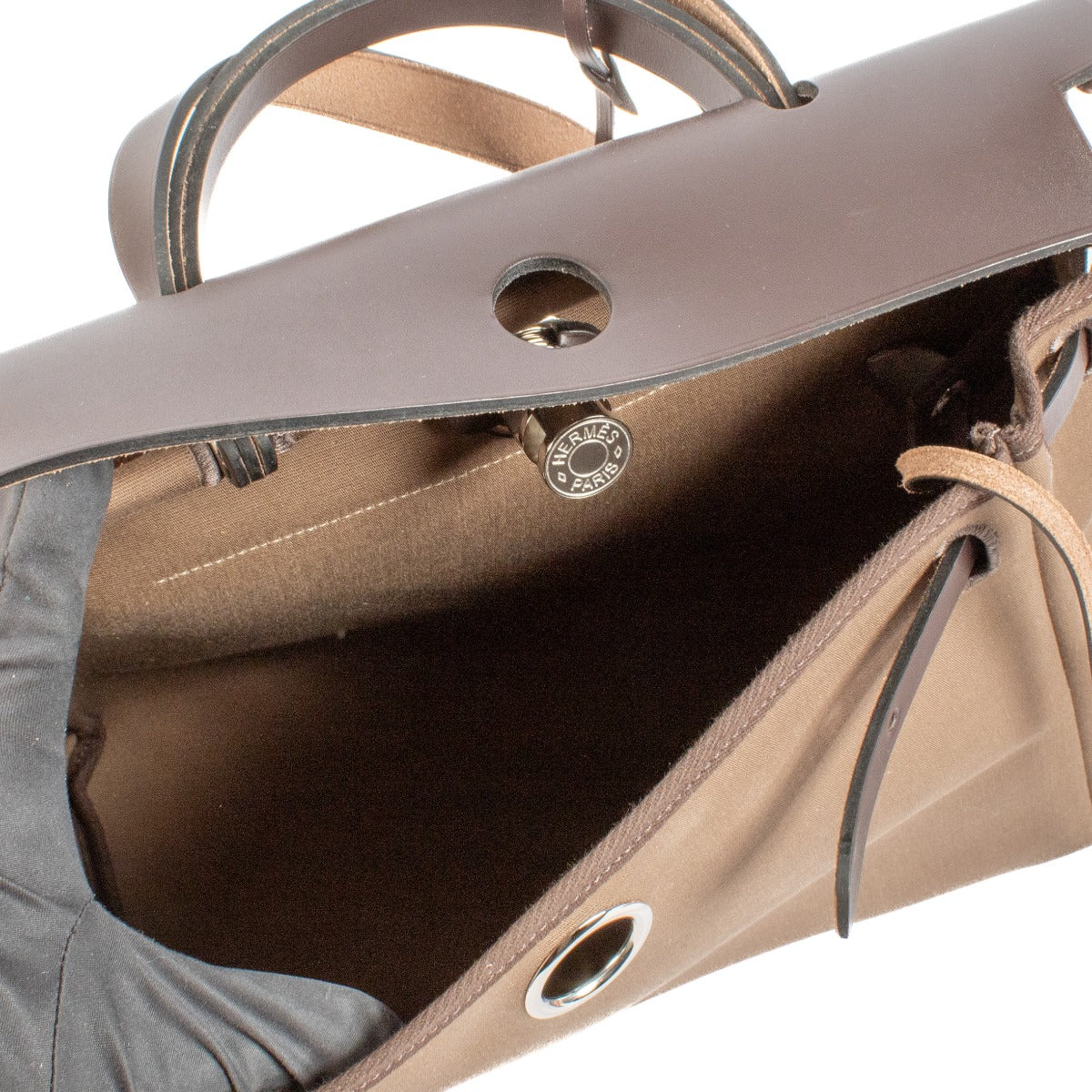 Hermès Herbag Zip 31 Toile Officier/Hunter Tilt Étoupe/Ébène Finition Palladium