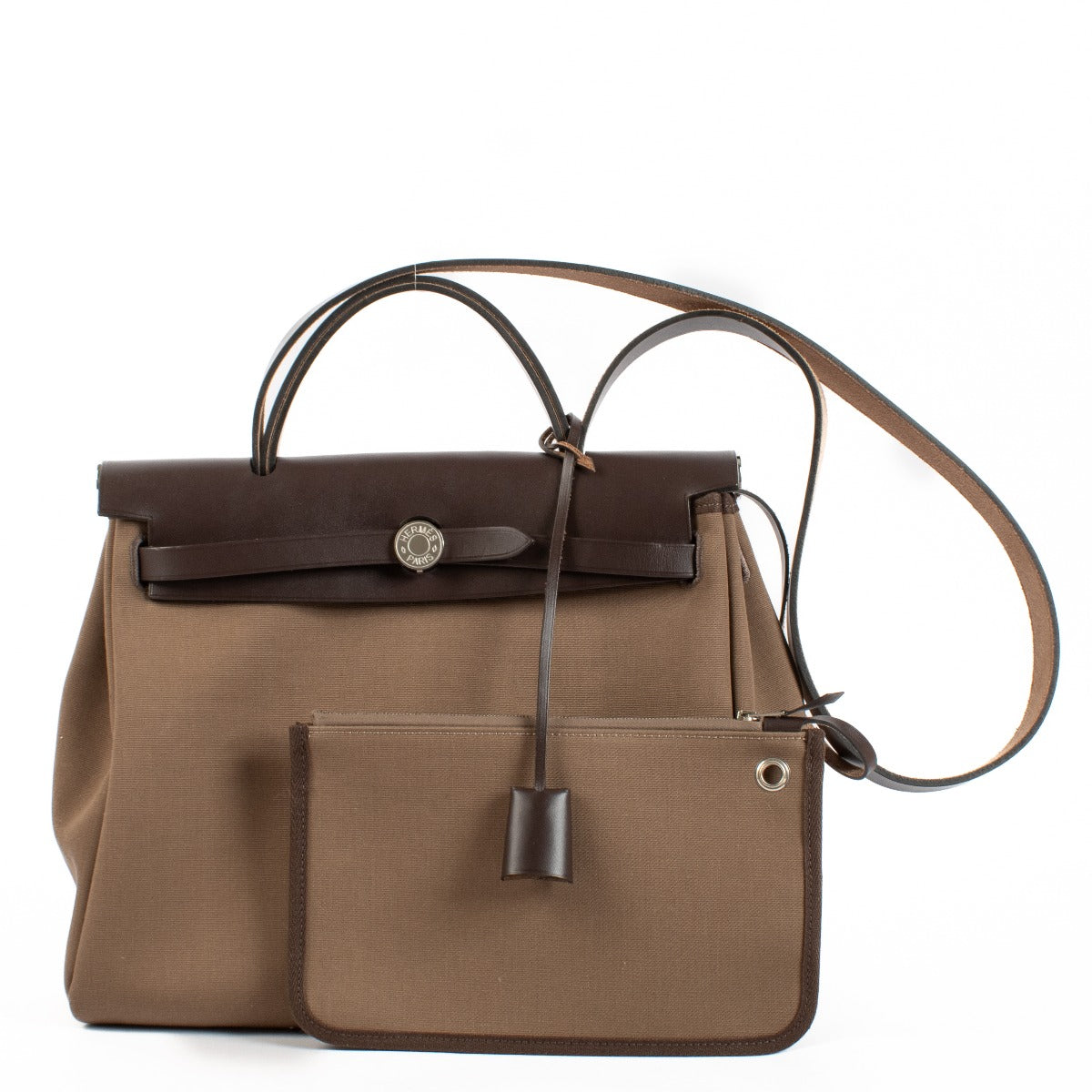 Hermès Herbag Zip 31 Toile Officier/Hunter Tilt Étoupe/Ébène Finition Palladium