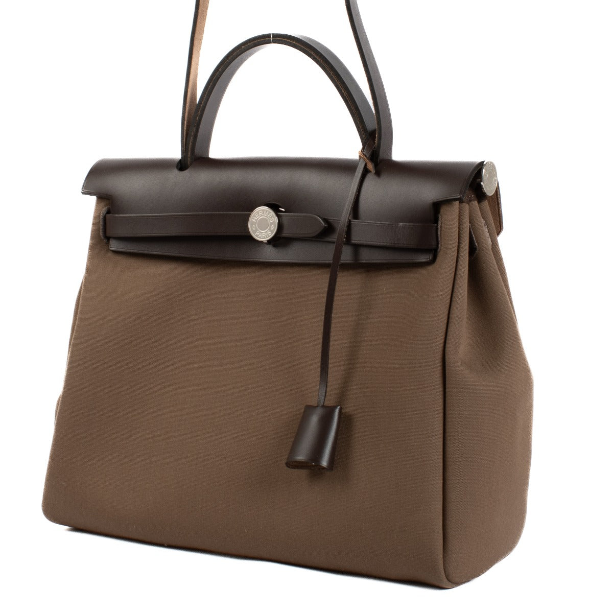 Hermès Herbag Zip 31 Toile Officier/Hunter Tilt Étoupe/Ébène Finition Palladium