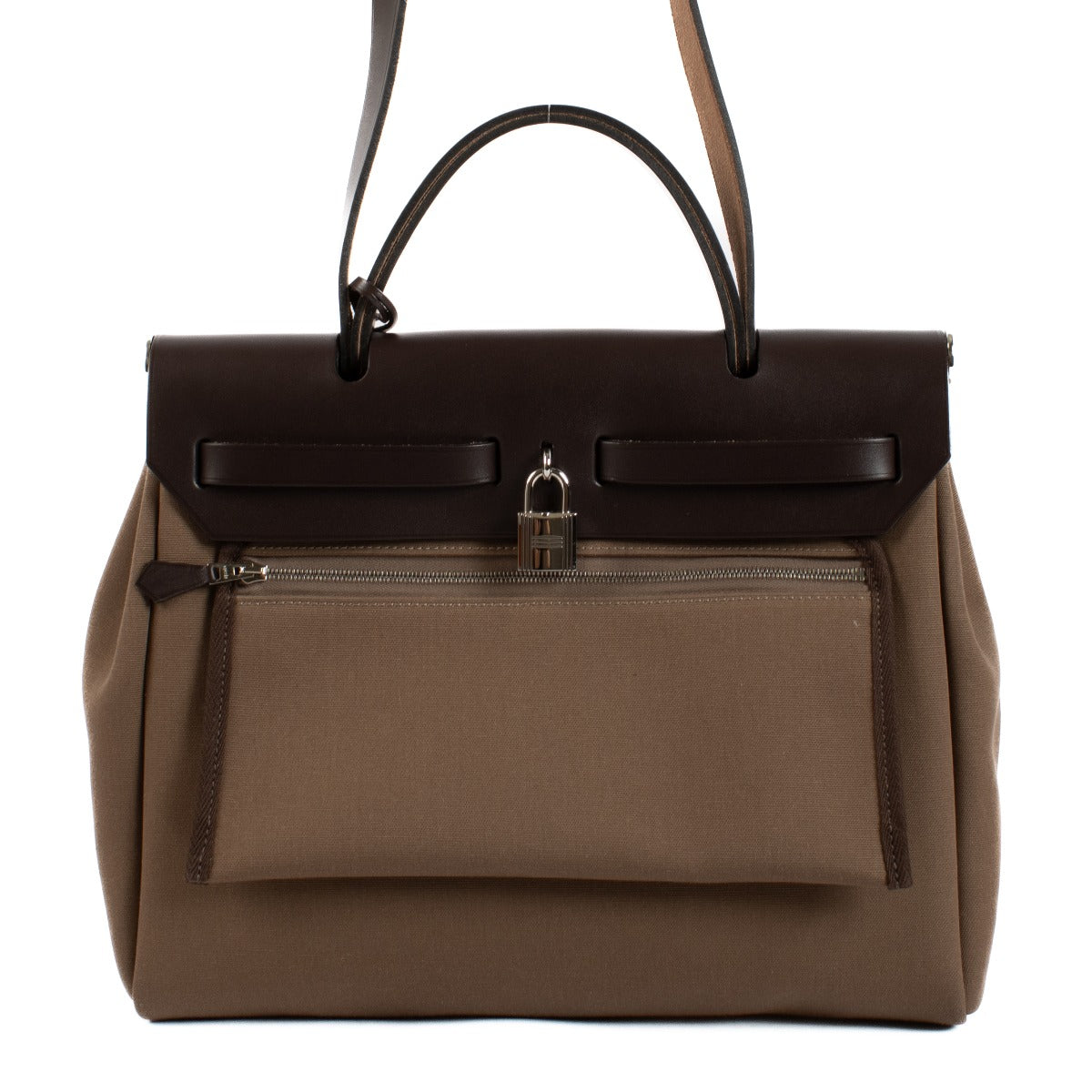 Hermès Herbag Zip 31 Toile Officier/Hunter Tilt Étoupe/Ébène Finition Palladium