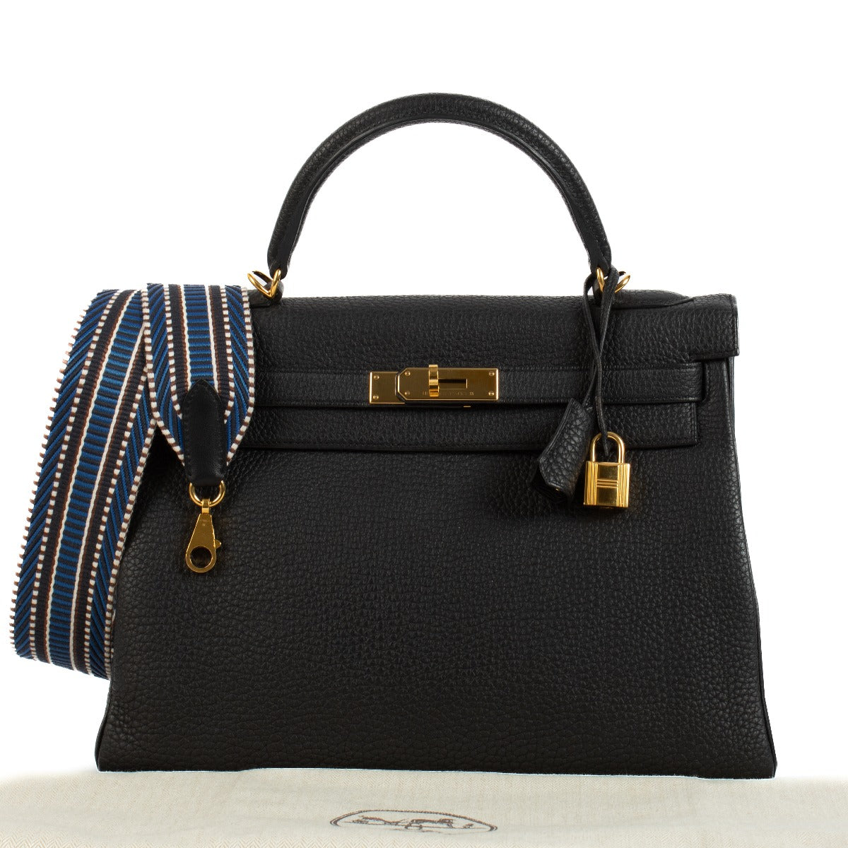 Hermès Kelly 32 Black Taurillon Clemence Gold Hardware