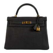 Hermès Kelly 32 Black Taurillon Clemence Gold Hardware