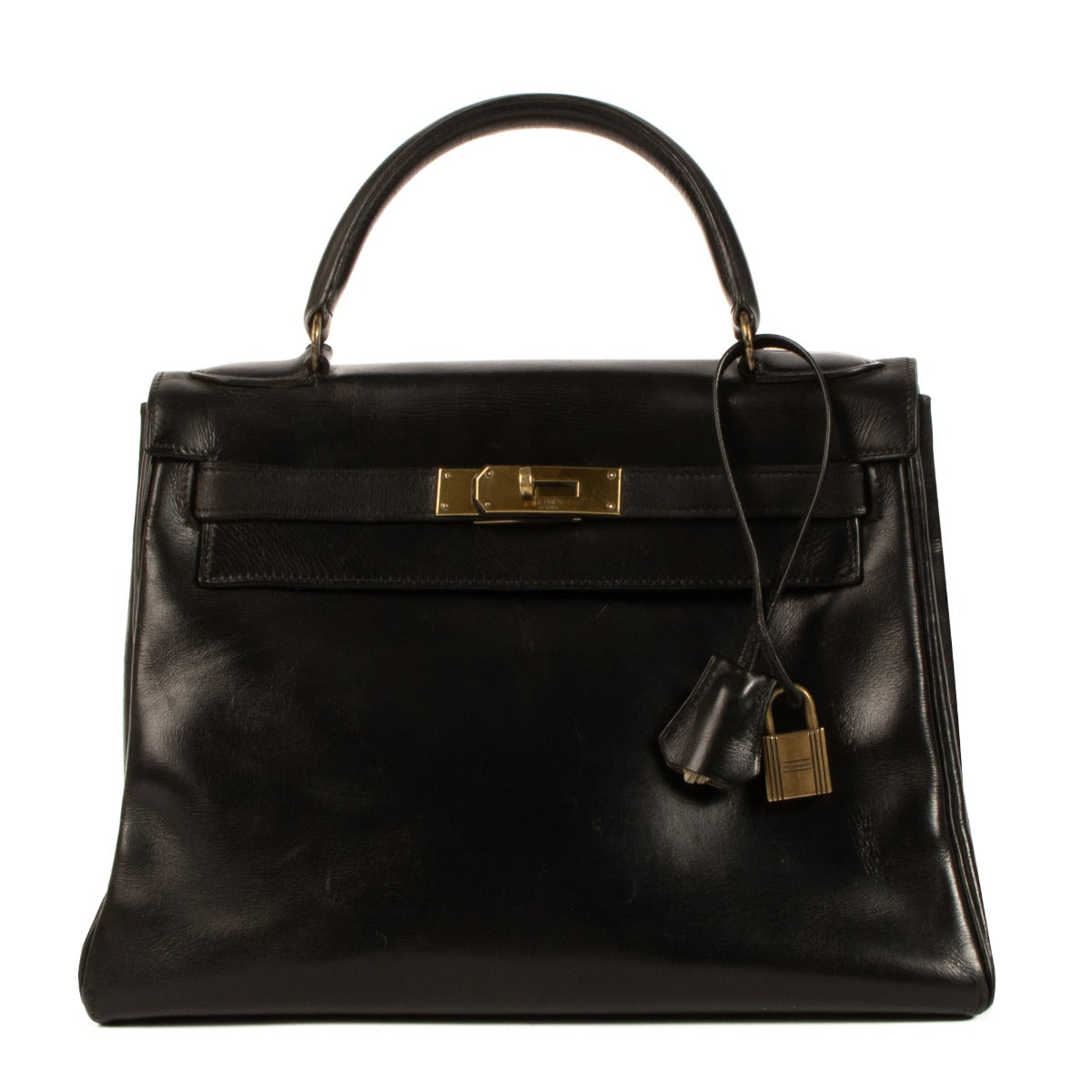 Authentic second hand 1960s Hermès Vintage Kelly 28 Black Box on www.labellov.com