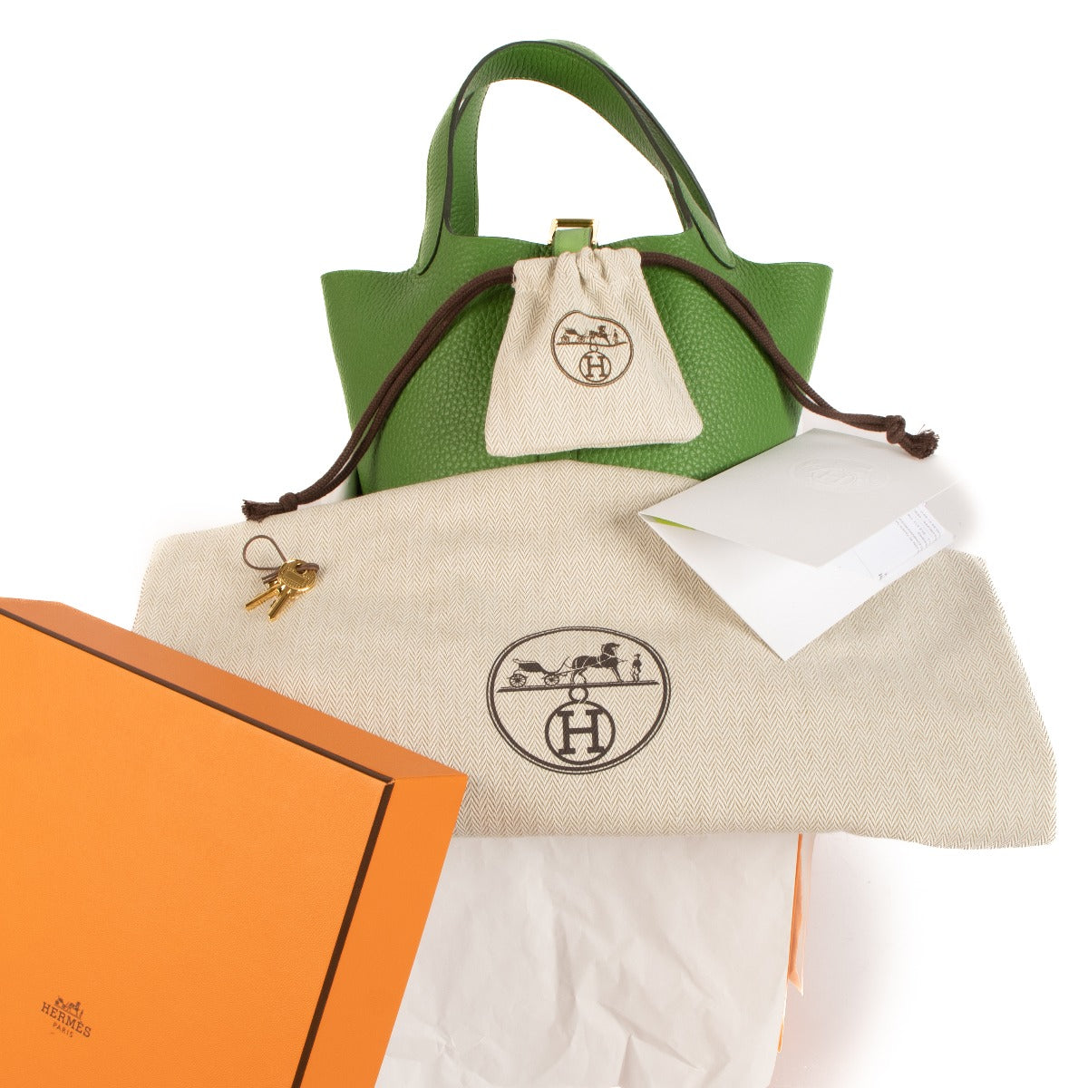 Authentic second hand brand new Hermès Picotin Lock 18 Vert Yucca Taurillon Clemence GHW