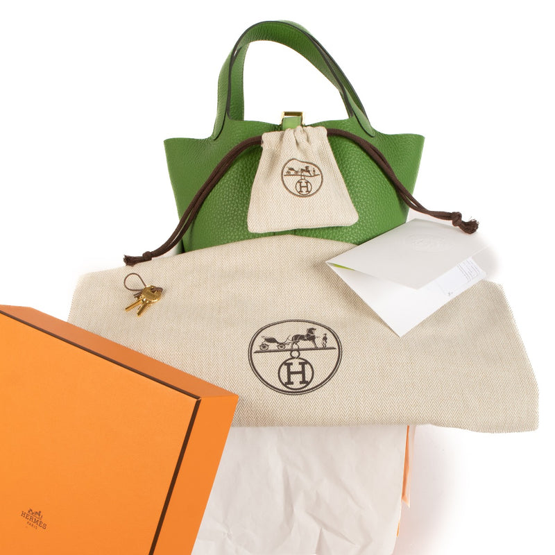Authentic second hand brand new Hermès Picotin Lock 18 Vert Yucca Taurillon Clemence GHW