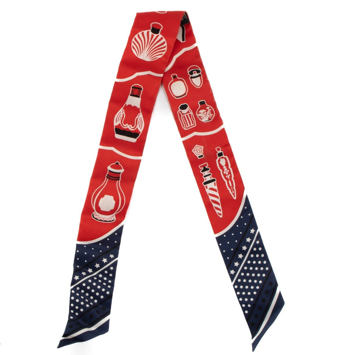 Hermès Marine / Rouge / Blanc Silk Les Flacons Twilly Scarf