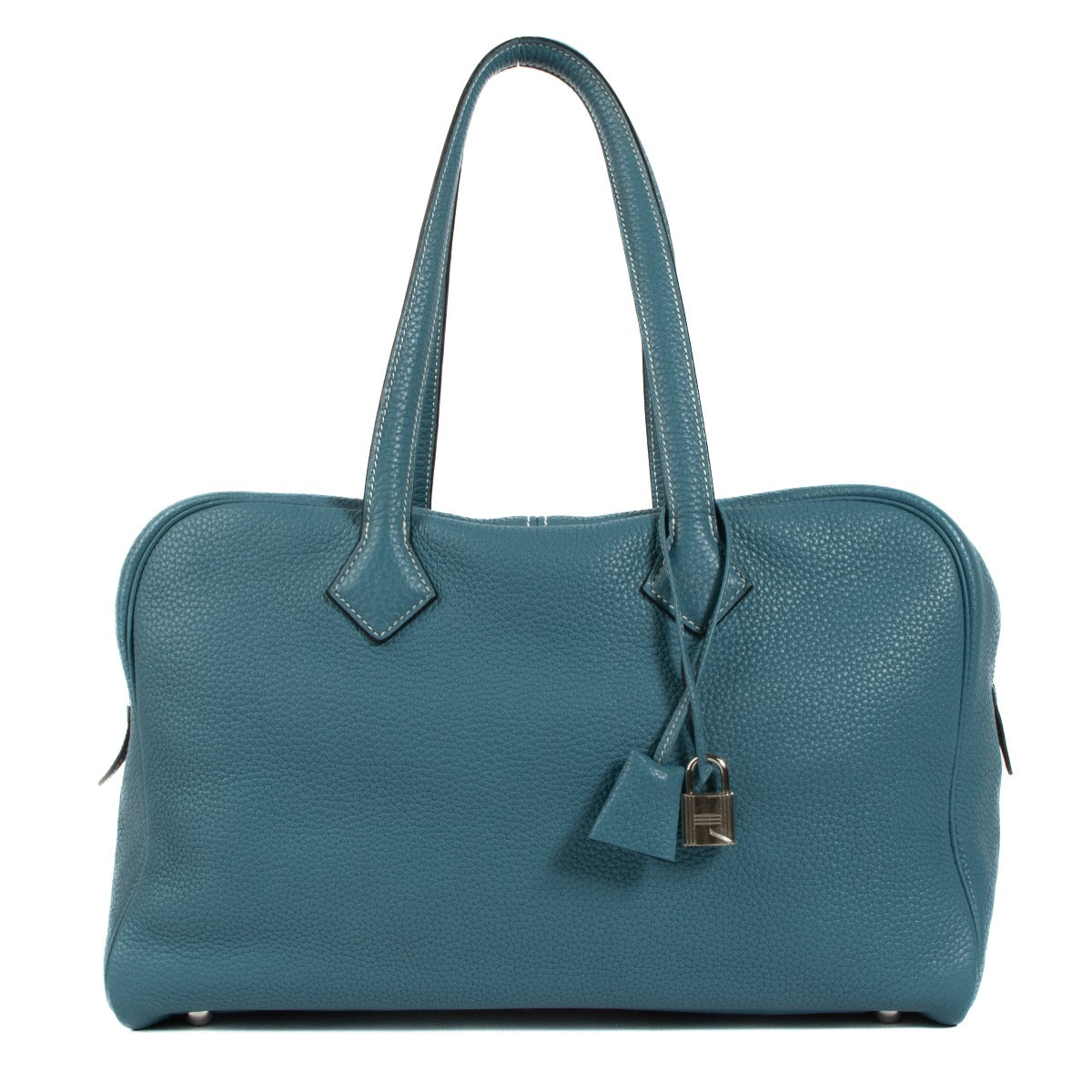 Shop authentic second hand Hermès Victoria 35 Blue Jean Clemance Taurillon Palladium Hardware on Labellov.com