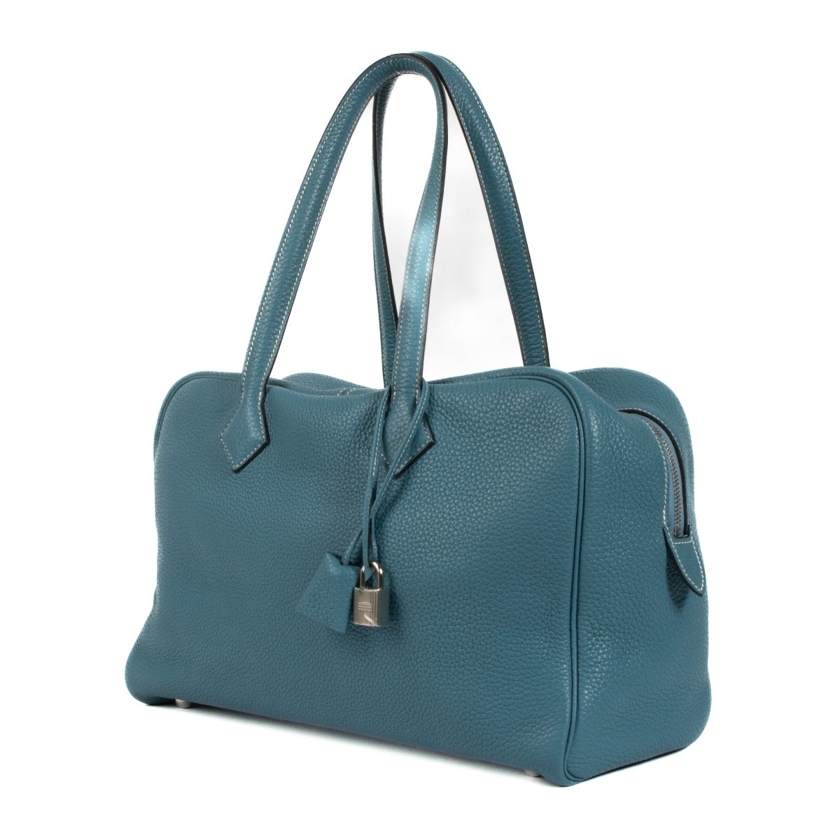 Shop authentic second hand Hermès Victoria 35 Blue Jean Clemance Taurillon Palladium Hardware on Labellov.com