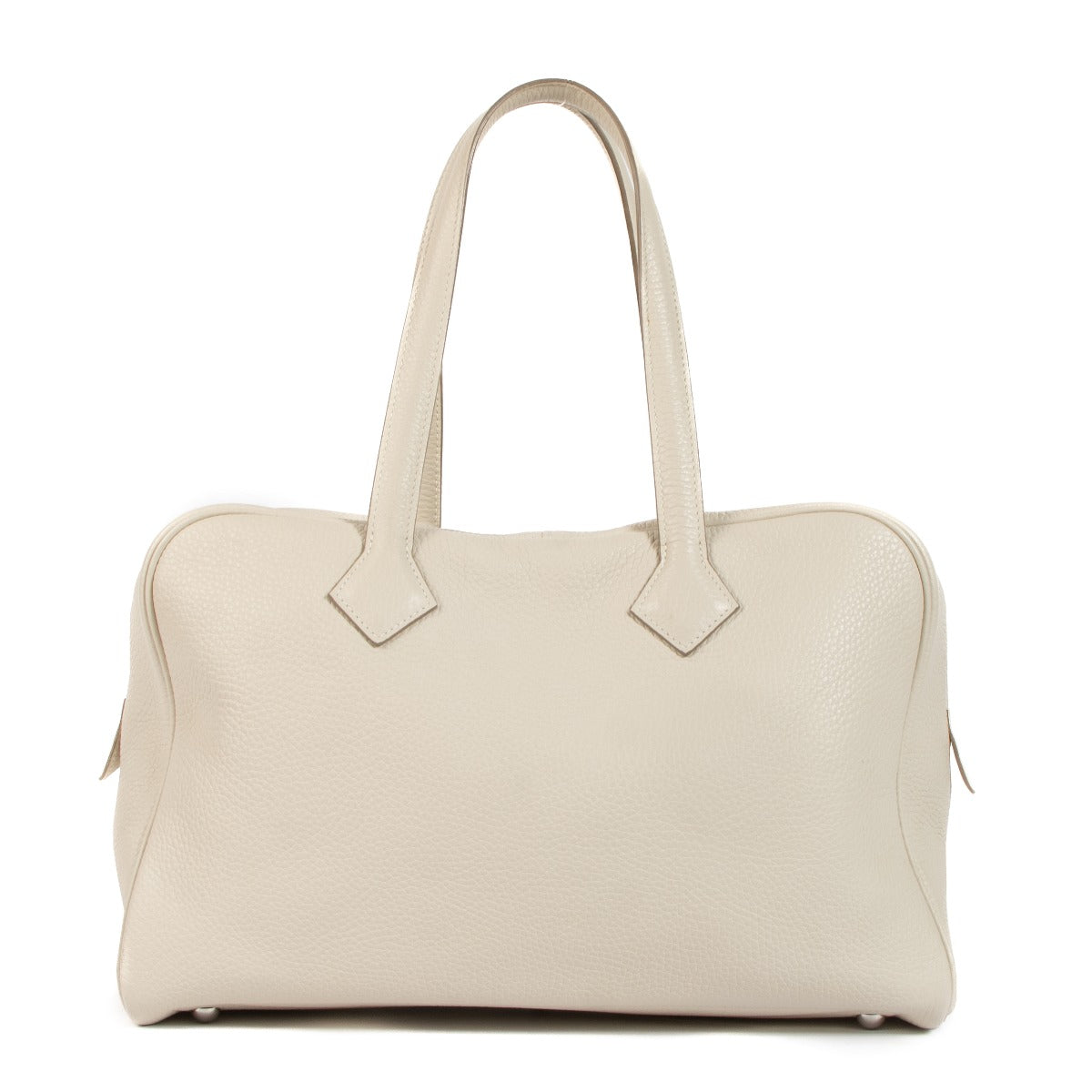 Shop authentic second hand Hermès Victoria 35 Craie Taurillon Clemence Palladium Hardware on Labellov.com