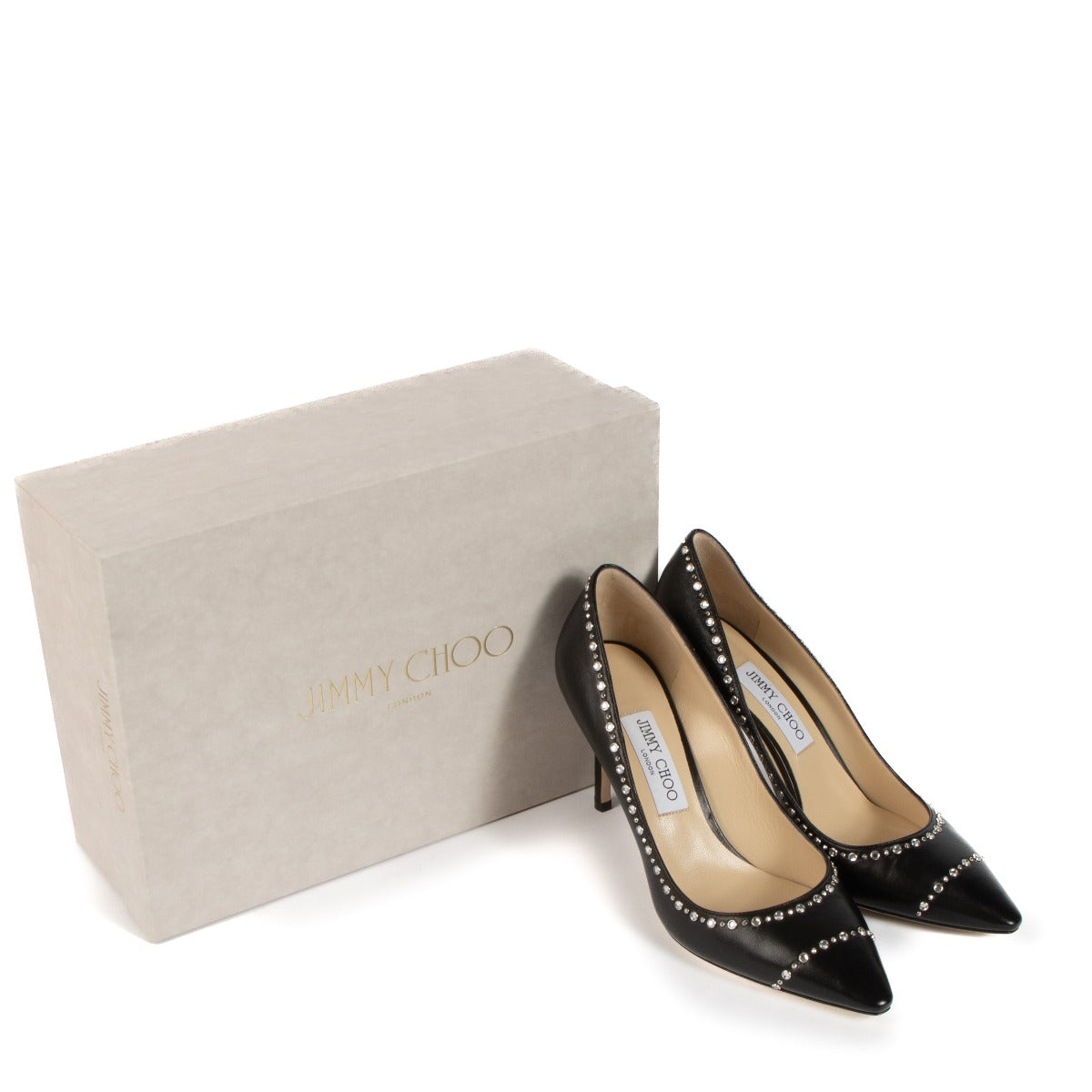 Shop authentic second hand Jimmy Choo Black Studded Romy 85 Pumps - Size 39.5 on Labellov.com