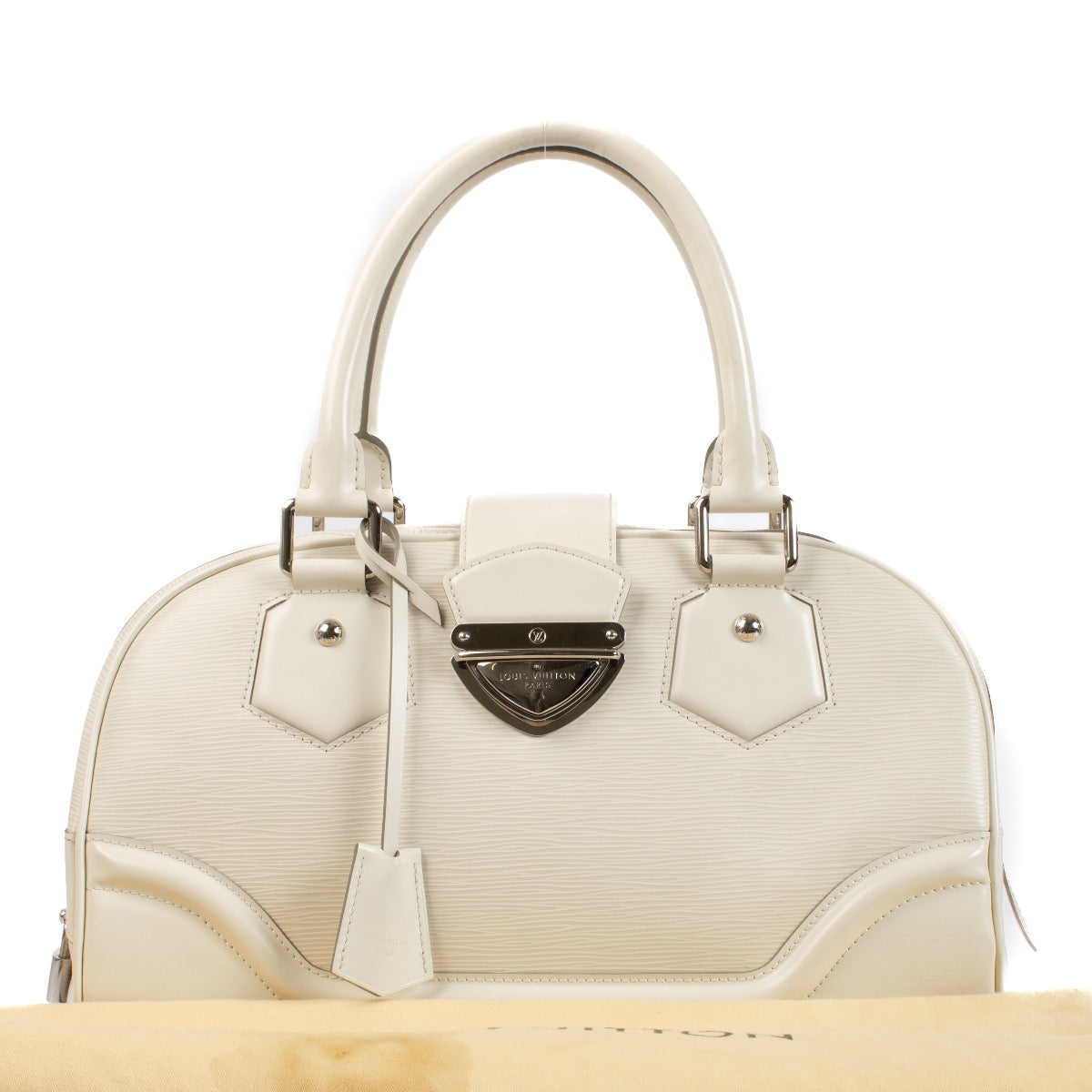 shop 100% authentic second hand Louis Vuitton White Epi Leather Montaigne GM Bowling Bag on Labellov.com