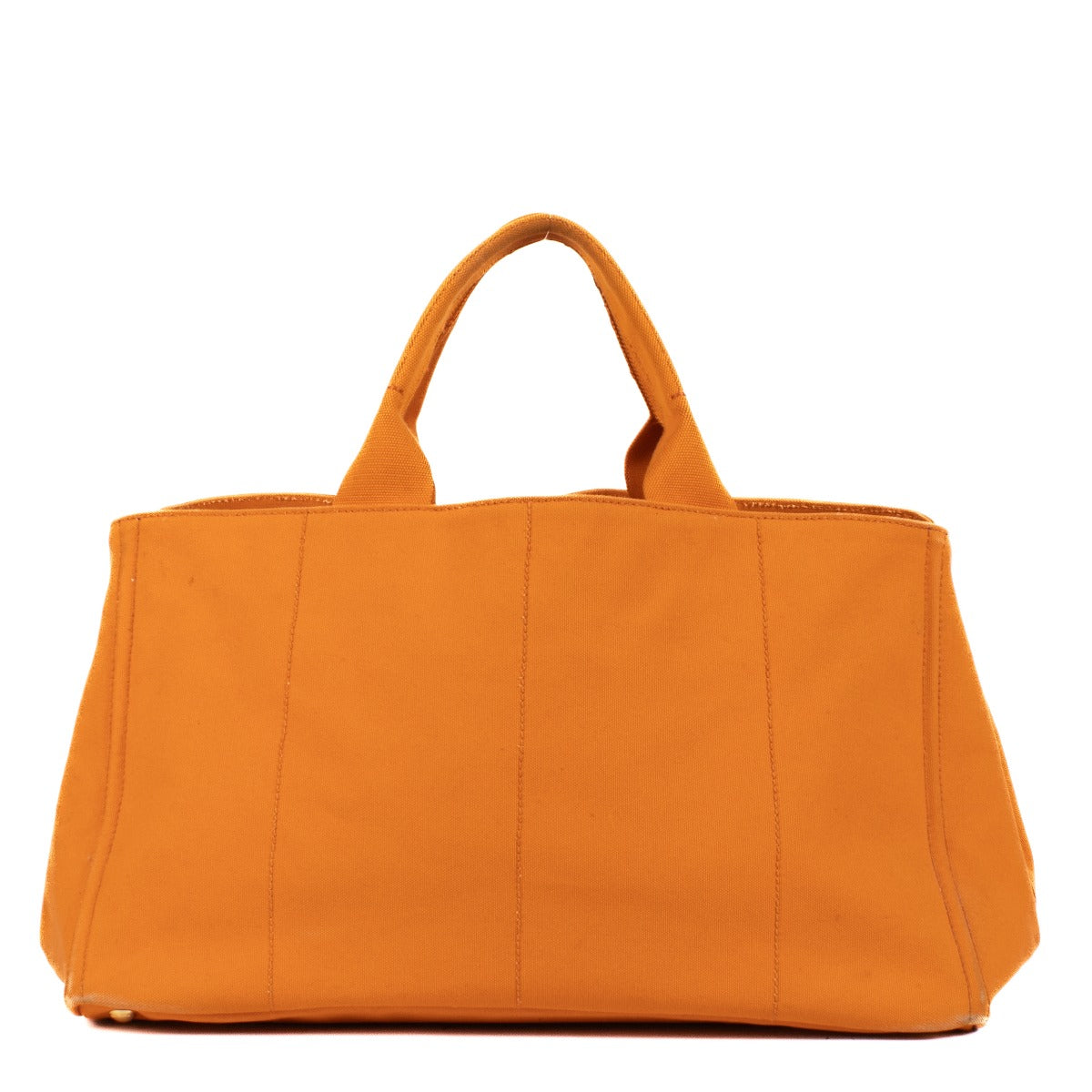 Shop safe online at Labellov in Antwerp, Brussels and Knokke this 100% authentic second hand Prada Orange Canapa Large Top Handle Bag
