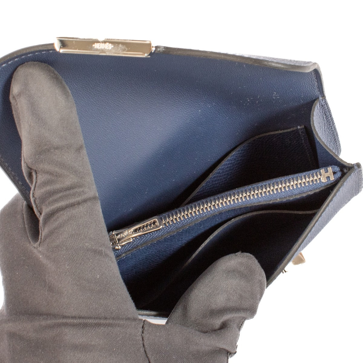 Portefeuille Hermès Constance Slim Navy Epsom PHW