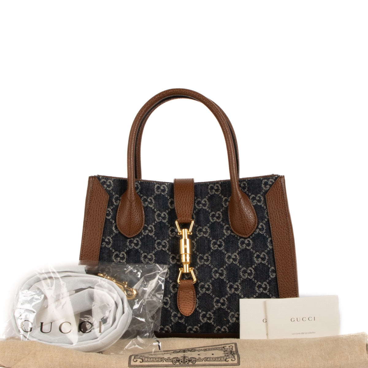 Shop safe online Gucci Denim GG Blue Jackie 1961 Medium Cabas. Koop veilig online tegen de beste prijs.