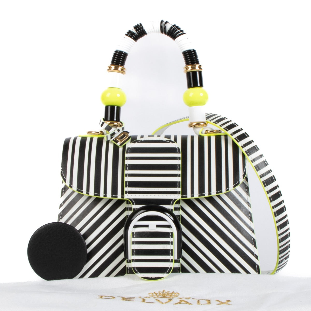 Shop safe online Delvaux Stripes Black/Optic White and Neon Box Calf Memphis Mini Brillant. Koop veilig online tegen de beste prijs.