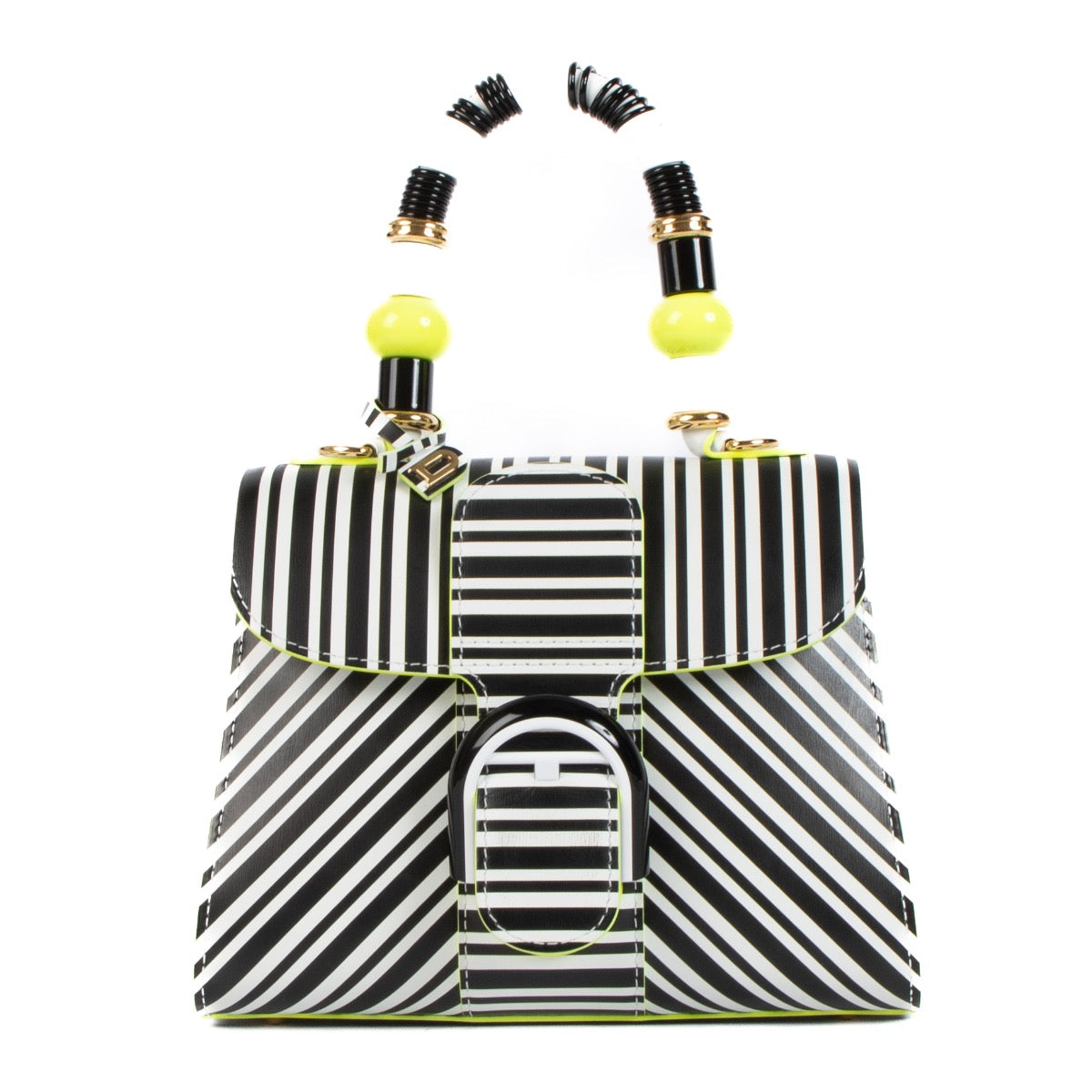 Shop safe online Delvaux Stripes Black/Optic White and Neon Box Calf Memphis Mini Brillant. Koop veilig online tegen de beste prijs.