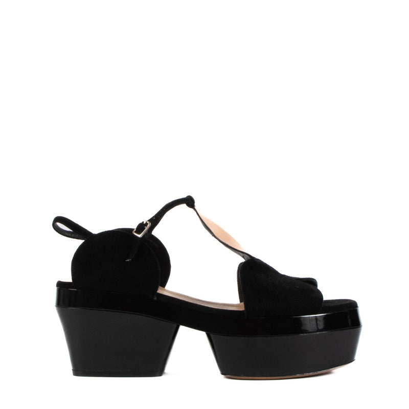 Shop now your favourite 100% authentic Dries Van Noten Black Suede Circle Block Platform Sandals - Size 41 at Labellov.