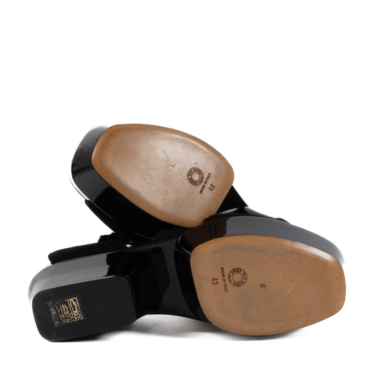 Shop now your favourite 100% authentic Dries Van Noten Black Suede Circle Block Platform Sandals - Size 41 at Labellov.