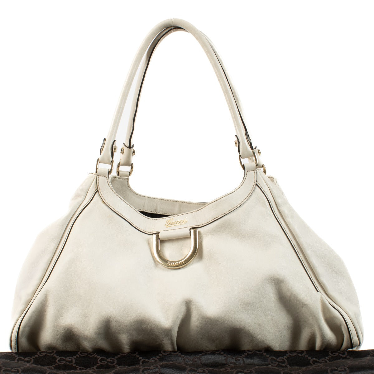 Shop safe online at Labellov in Antwerp, Brussels and Knokke this 100% authentic second hand Gucci White Abbey D-Ring Hobo Bag