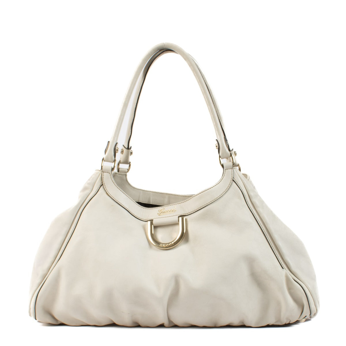 Shop safe online at Labellov in Antwerp, Brussels and Knokke this 100% authentic second hand Gucci White Abbey D-Ring Hobo Bag