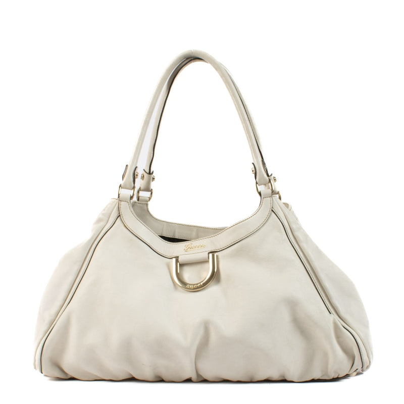 Shop safe online at Labellov in Antwerp, Brussels and Knokke this 100% authentic second hand Gucci White Abbey D-Ring Hobo Bag